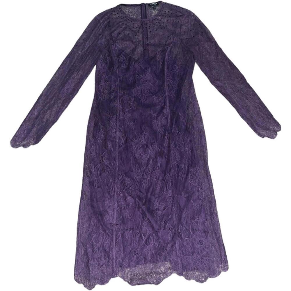 Worth New York Purple Lace Dress with Rhinestone Details